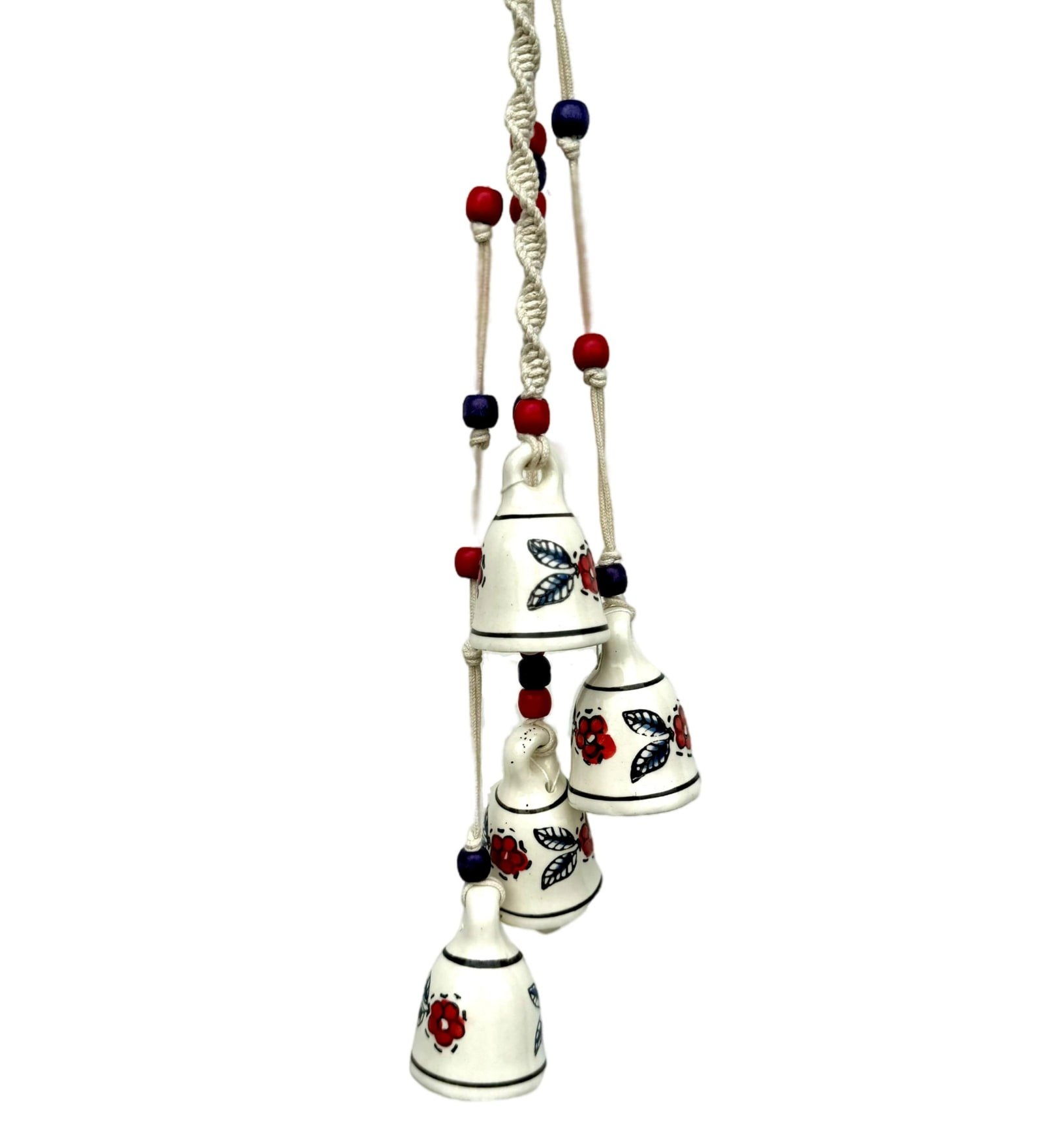 Red Macrame Symphony Mini Ceramic Bells (Set of 4)